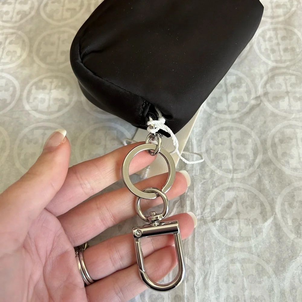 Tory Burch Britten Nylon Puffy Card Case Black Silver